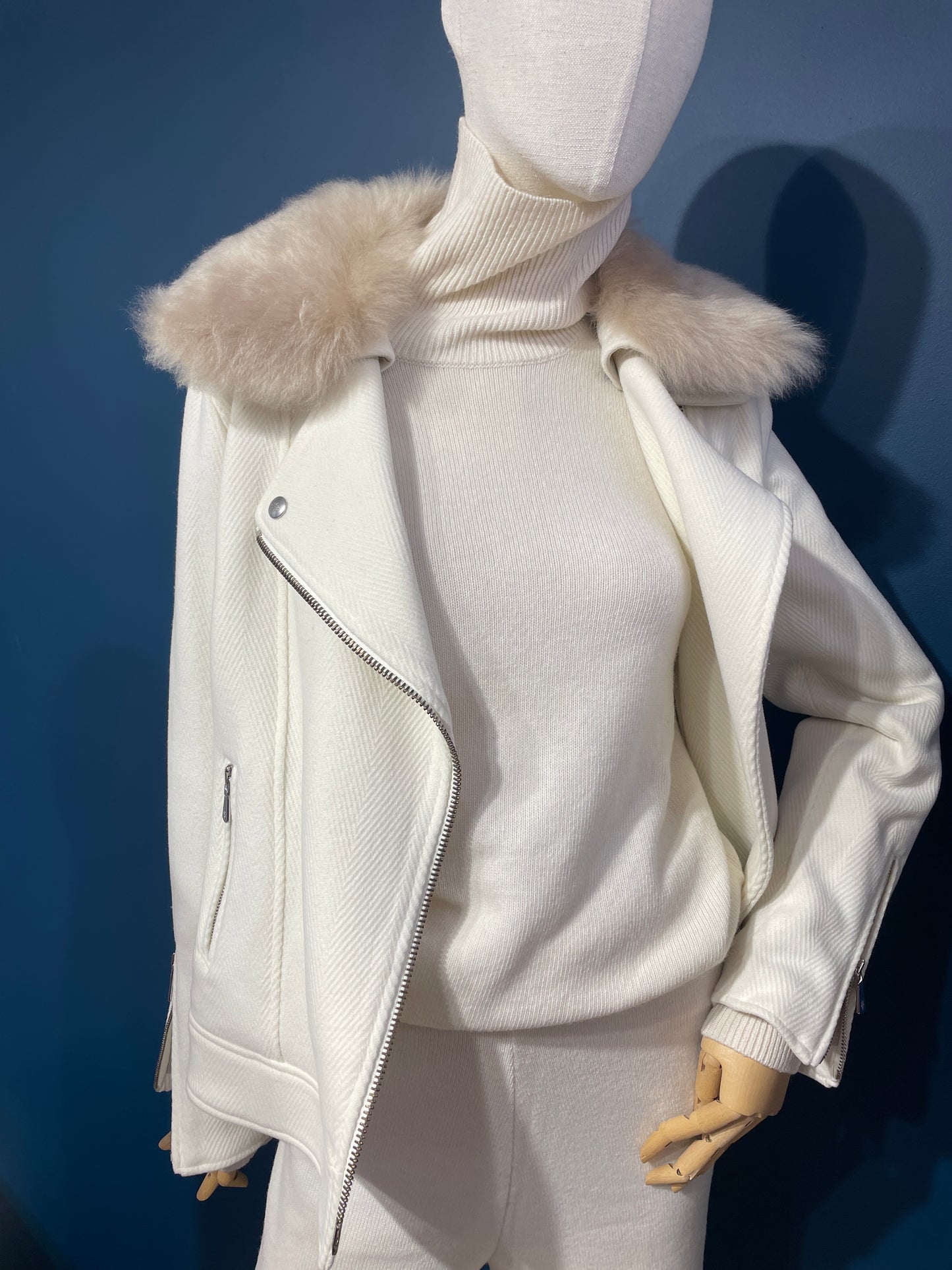 Off White Jacket with Shearling Fur