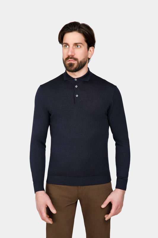 Navy Long Sleeve Polo Shirt