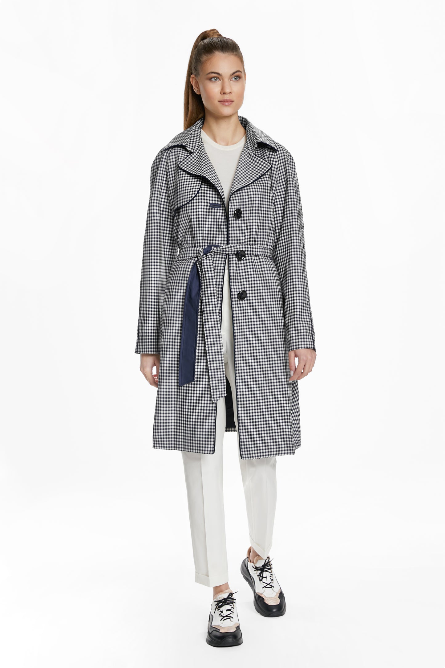 Navy Checked Trench Coat