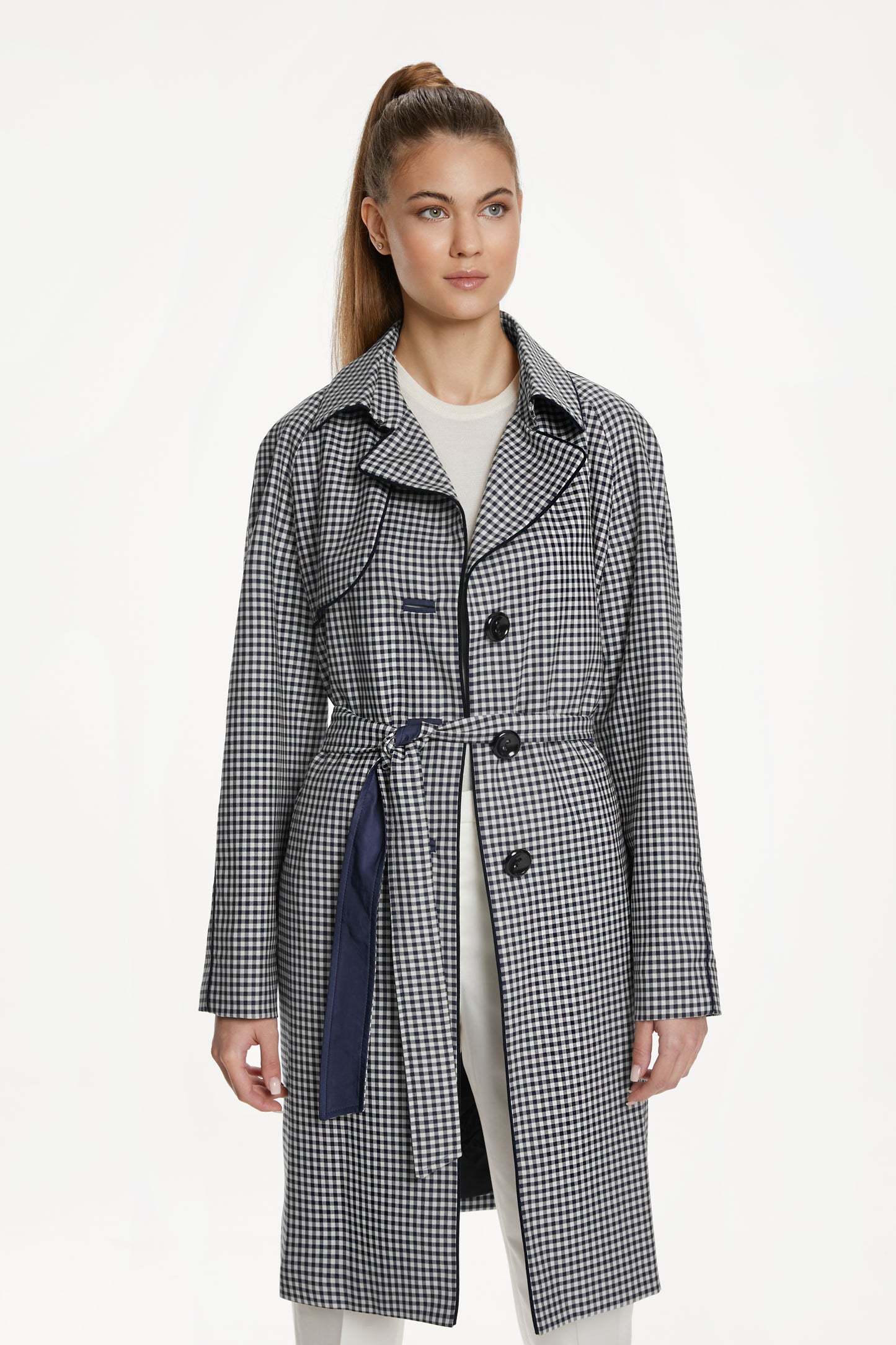 Navy Checked Trench Coat