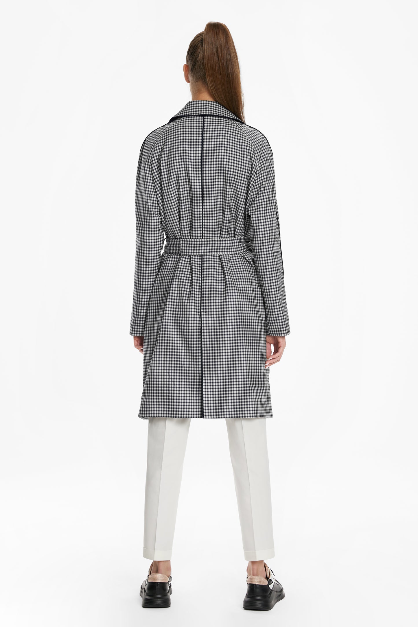 Navy Checked Trench Coat