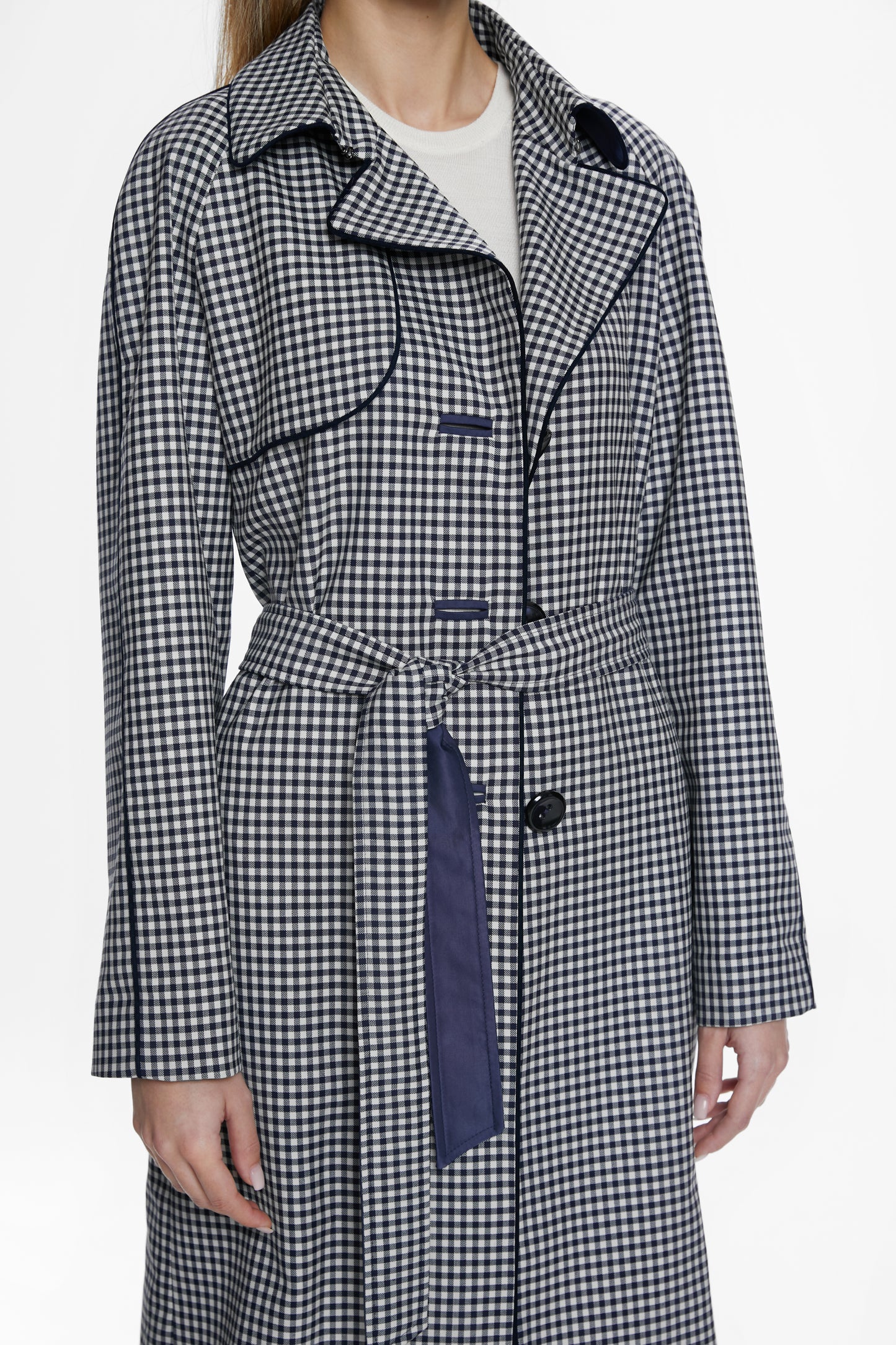 Navy Checked Trench Coat