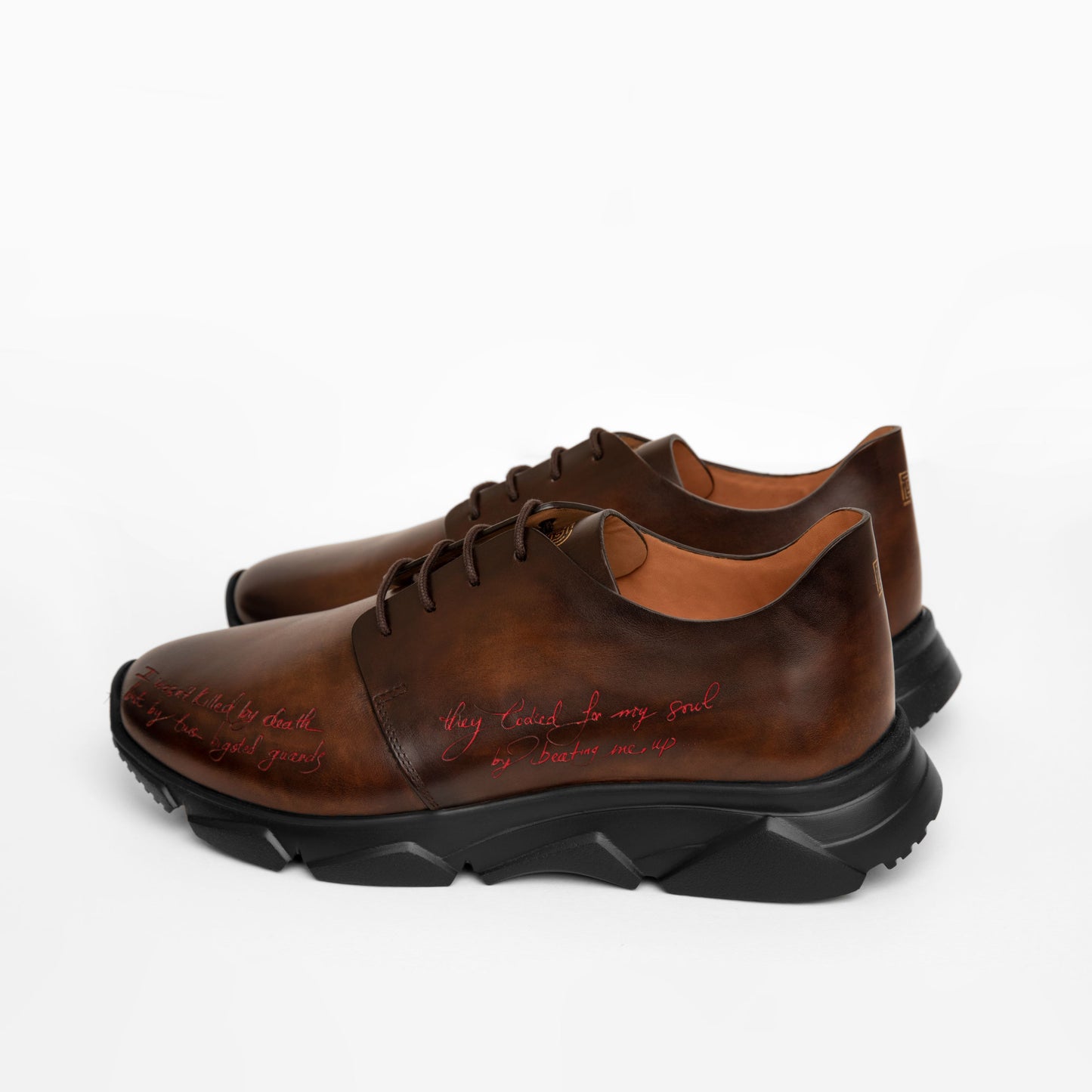 Dark Brown Engraved Athletic Sneakers